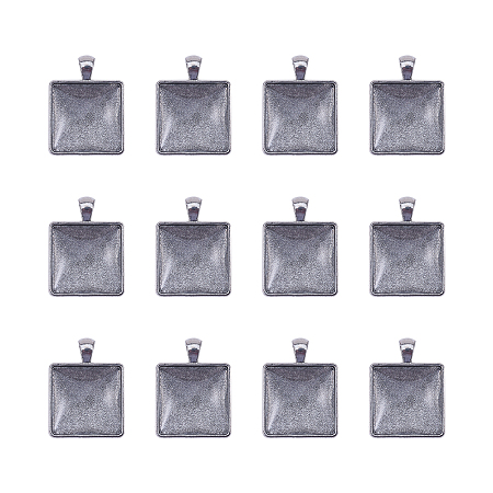 DIY Pendant Making, with Tibetan Style Square Alloy Pendant Cabochon Settings and Transparent Glass Cabochons, Antique Silver, 118x72x35mm; 40pcs/box