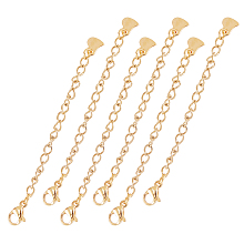 UNICRAFTALE 304 Stainless Steel Chain Extender, with Lobster Claw Clasps and Charms, Heart, Golden, 68mm