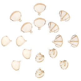 SUNNYCLUE Electroplate Sea Other Pendants & Charms, with Light Gold Plated Iron Findings, Seashell Color, 16pcs/box