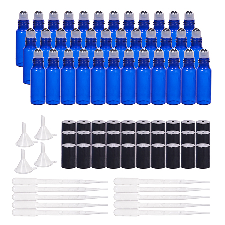Glass Bottle, with Steel Roller Ball and Plastic Cap, Plastic Graduated Pipettes, Mixed Color, 5.9x1.6cm; Capacity: 5ml; 30pcs/box