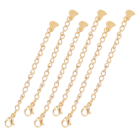 UNICRAFTALE 304 Stainless Steel Chain Extender, with Lobster Claw Clasps and Charms, Heart, Golden, 68mm