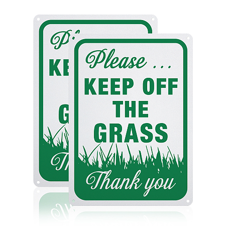 Globleland UV Protected & Waterproof Aluminum Warning Signs,  inchesKeep Off The Grass inches Sign, Green, 250x180x1mm, Hole: 4mm