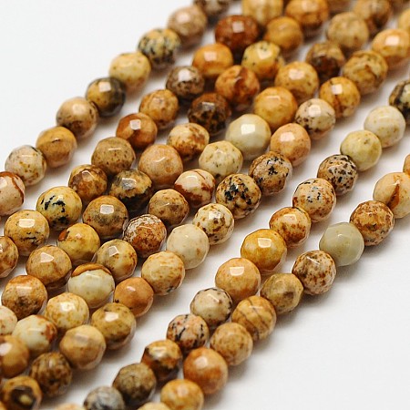 Arricraft Natural Picture Jasper Beads Strands, Faceted Round, 3mm, Hole: 0.8mm, about 136pcs/strand, 16 inches