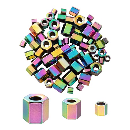 Arricraft 60Pcs 3 Style Ion Plating(IP) 304 Stainless Steel Spacer Beads, Rainbow Color, Hexagon, Multi-color, 2.1~4.5x2.1~4.5x2~4mm, Hole: 1.4~1.8mm, 20pcs/style