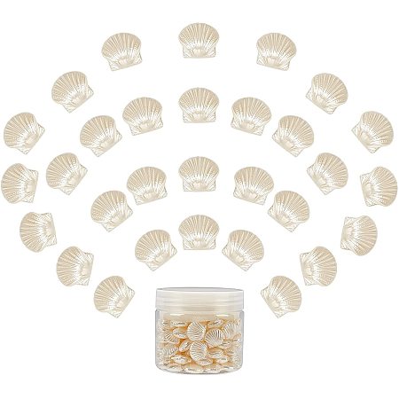 SUNNYCLUE ABS Plastic Imitation Pearl Beads, Shell Shape, White, 14.5x16x7.5mm, Hole: 1.2mm; about 110pcs/100g, 100g/box