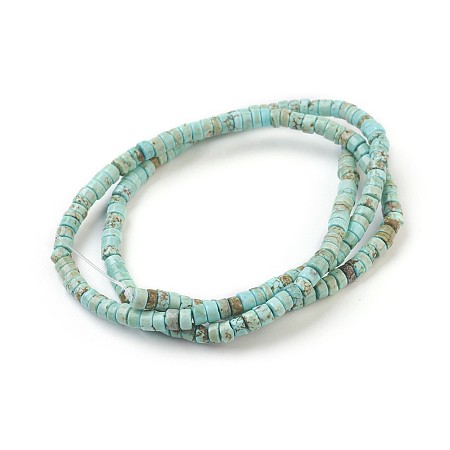 Arricraft Natural Howlite Beads Strands, Dyed, Heishi Beads, Flat Round/Disc, Sky Blue, 3x2mm, Hole: 0.8mm, about 208pcs/strand, 16 inches(40.64cm)