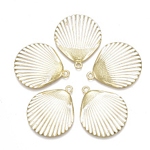 Honeyhandy Spray Painted Alloy Pendants, Scallop, Light Gold, White, 35.5x29.5x5mm, Hole: 2mm