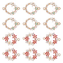 PANDAHALL ELITE Brass Enamel Links, with Crystal Rhinestone, Fleur De Lis Flower Wreath, Colorful, Mixed Color, 18.5x13.5x2.5mm, Hole: 1.2mm, 12pcs/box