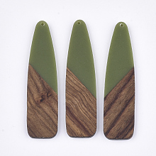 Honeyhandy Resin & Walnut Wood Big Pendants, Bullet, Olive Drab, 66~66.5x17x3~3.5mm, Hole: 1.6mm