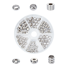 Unicraftale 304 Stainless Steel Spacer Beads, Column & Rondelle & Ring & Flat Round, Stainless Steel Color, 4.5~6x2~5mm, Hole: 1.5~5mm; 120pcs/box