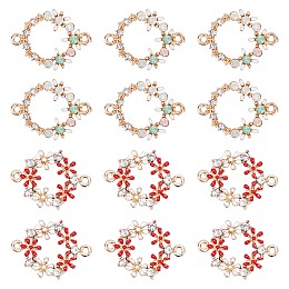 PANDAHALL ELITE Brass Enamel Links, with Crystal Rhinestone, Fleur De Lis Flower Wreath, Colorful, Mixed Color, 18.5x13.5x2.5mm, Hole: 1.2mm, 12pcs/box