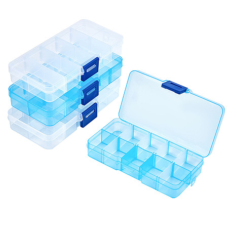 Rectangle Plastic Bead Storage Containers, Adjustable Dividers Box, 10 Compartments, Mixed Color, 6.8x12.9x2.2cm; 4pcs/box