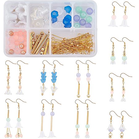 SUNNYCLUE DIY Dangle Earring Making Kits, include Brass & 304 Stainless Steel & Acrylic & Glass Beads, Acrylic Bead Caps, Iron Findings and Brass Earring Hooks, Mixed Color