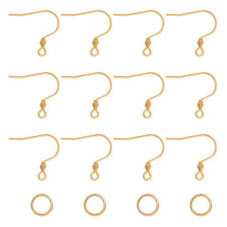 Unicraftale 304 Stainless Steel Earring Hook Findings, Ear Wire, with Open Jump Rings, Golden, 74x72x17mm