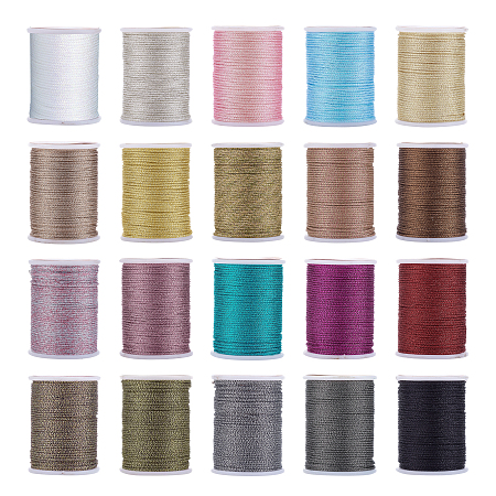 Olycraft Polyester Braided Cord, with Metallic Cord, Mixed Color, 1mm; about 7m/roll, 20 colors, 1roll/color, 20rolls/set