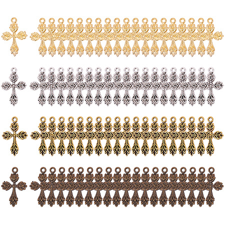 SUNNYCLUE Tibetan Style Alloy Pendants, Cross, Mixed Color, 7.4x7.2x1.7cm; 80pcs/set