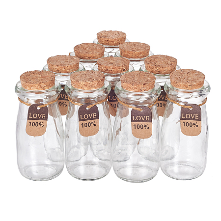 Glass Bottle, with Cork Stopper & Tags, Wishing Bottle, Clear, 10.5x4.8cm; Capacity: 100ml; 10pcs/box