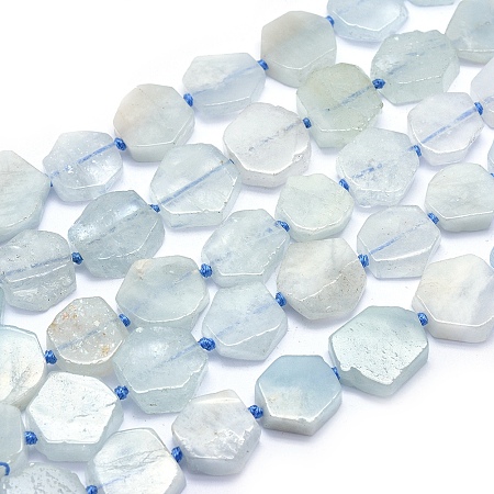 ARRICRAFT Natural Aquamarine Beads Strands, Flat Slab Beads, Nuggets, 12~16x11~15x4~5mm, Hole: 1mm, about 28pcs/strand, 15.7 inches(40cm)