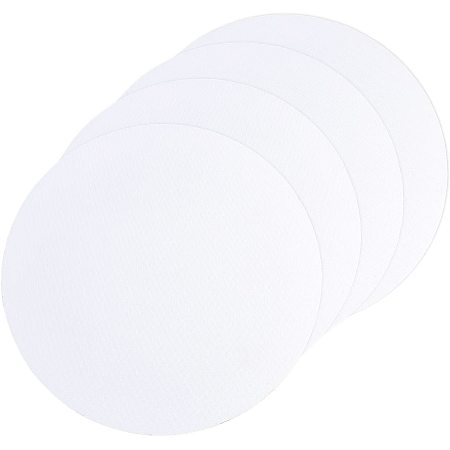 Wood and Linen Painting Canvas Panels, Blank Drawing Boards, for Oil & Acrylic Painting, Flat Round, White, 30x0.3cm