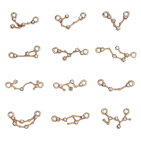 Alloy Links connectors, with Rhinestone, Constellation, Mixed, 10.5x17.5x2.5mm, Hole: 1.5mm, 24pcs/box