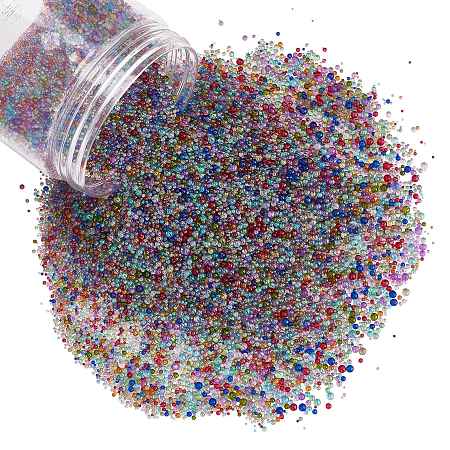 OLYCRAFT 300g 0.4~3mm Colorful Glass Bubble Beads Micro Caviar Beads Iridescent Water Droplets Bubble Beads Tiny Glass Beads for Resin Crafting and Nail Arts-Mixed Color