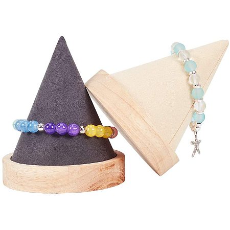 Wood Cone Shaped Necklace/Bracelet Display Stands, Mixed Color, 8.8x10.4cm; 2color, 1pc/color, 2pcs/set