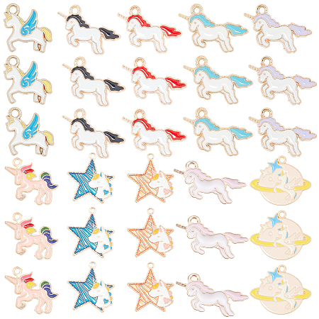 SUNNYCLUE Alloy Enamel Pendants, Unicorn, Mixed Color, 20x15x1.5mm, Hole: 1mm, 40pcs/box
