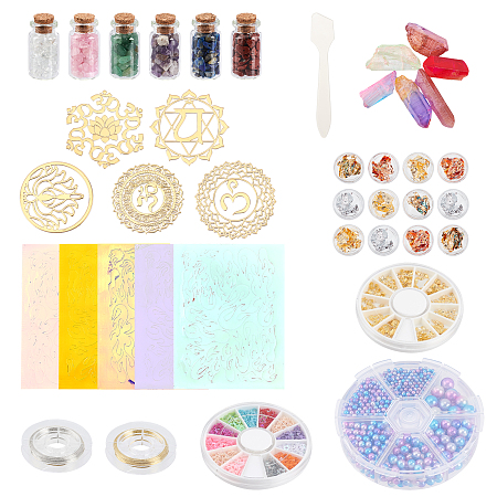 Olycraft DIY Crystal Epoxy Resin Material Filling Kits, with UV Gel Nail Art Tinfoil & Glitter, Gemstone Chip Beads, Acrylic Pearl, Copper Wire, Mixed Color, Bottle: 28.5x13mm; 12pc/box, 1box