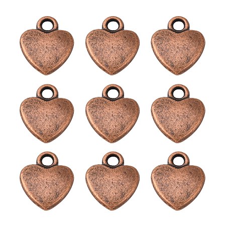 Honeyhandy Tibetan Style Alloy Charms, Red Copper, Lead Free and Cadmium Free, Heart, about 12mm long, 10mm wide, 2.5mm thick hole: 2mm
