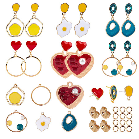 SUNNYCLUE DIY Earrings Making Kits, with Alloy Enamel Pendants, 304 Stainless Steel Pendants & Ear Nuts & Open Jump Rings, Mixed Shape, Mixed Color