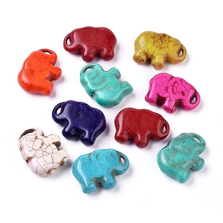 Arricraft Synthetic Turquoise Beads, Dyed, Elephant, Mixed Color, 34x24x9.5mm, Hole: 1mm
