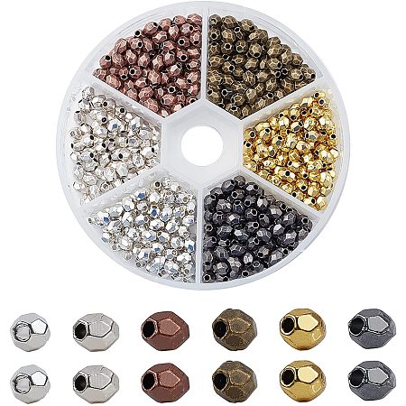 Tibetan Style Alloy Spacer Beads, Lead Free & Cadmium Free, Faceted, Oval, Mixed Color, 3.5x3.5mm, Hole: 1mm; 6 colors, 120pcs/color, 720pcs/box