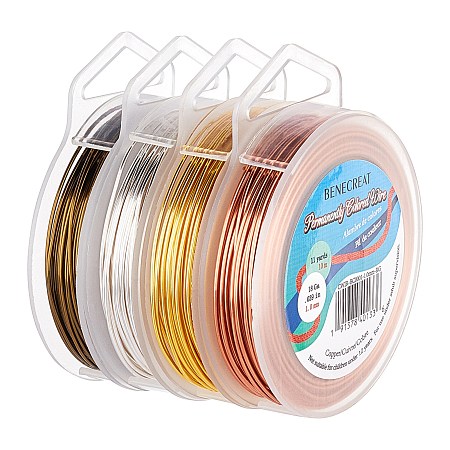 BENECREAT 4 Rolls 18 Gauge Jewelry Wire 4 Colors Tarnish Resistant Copper Wire for Beading Ring Making and Other Jewelry Crafts, 33 Feet/Roll