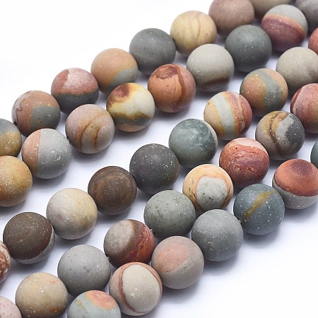 Arricraft Natural America Picture Jasper Beads Strands, Frosted, Round, 10mm, Hole: 1mm, about 40pcs/strand, 15.7 inches(40cm)