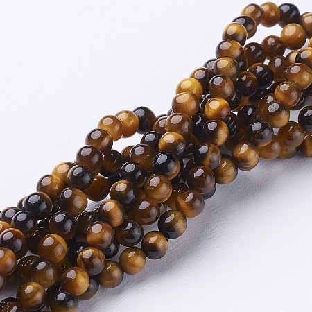 ARRICRAFT Natural Tiger Eye Beads Strands, Grade A, Round, 4mm, Hole: 0.8mm, about 90pcs/strand, 15.5 inches