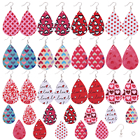 SUNNYCLUE Valentine's Day Theme, DIY Earring Making, with PU Leather Big Pendants, Brass Earring Hooks and Iron Jump Rings, teardrop, with Heart, Cerise, 55~56x36~37x1~1.5mm, Hole: 1.2mm