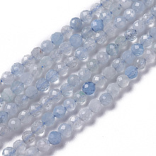 ARRICRAFT Natural Aquamarine Beads Strands, Faceted, Round, 3~3.5x2.5~3mm, Hole: 0.3mm, about 114~141pcs/strand, 15.1~16.4 inches(38.4~41.8cm)