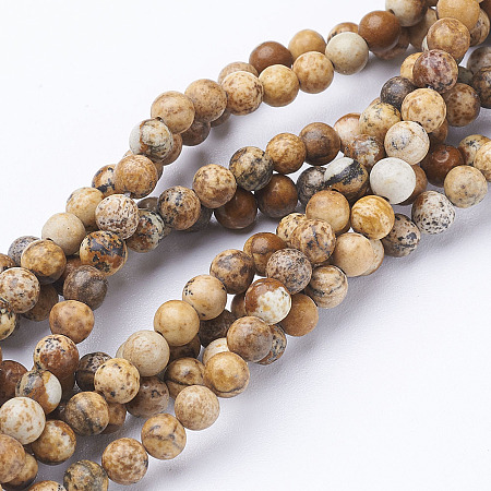 Arricraft Gemstone Beads Strands, Natural Picture Jasper, Round, about 4mm in diameter, hole: about 0.8mm, 15~16 inches