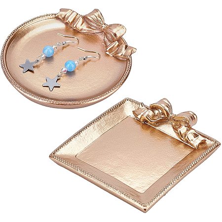 FINGERINSPIRE Resin Jewelry Plate, Storage Tray Fruit Trays Cosmetics Jewelry Organizer, Rectangle and Flat Round, Goldenrod, 2pcs/set