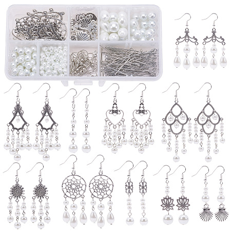 SUNNYCLUE DIY Earring Making, with Alloy Pendants, Glass Pearl Beads, Iron Findings and Brass Earring Hooks, White, 18.2x15x3.7mm, Hole: 2.3mm
