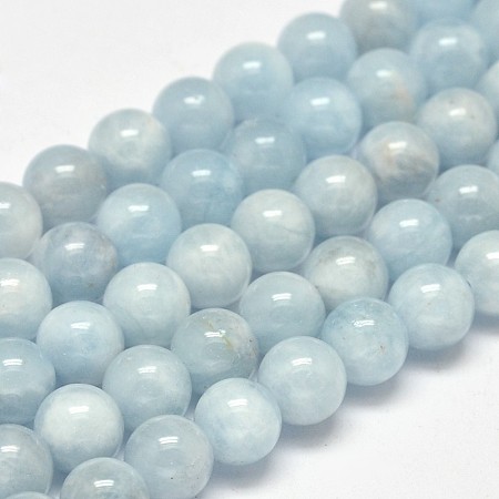ARRICRAFT Round Grade AB Natural Aquamarine Bead Strands, 6.5mm, Hole: 1mm, about 65pcs/strand, 15.5 inches