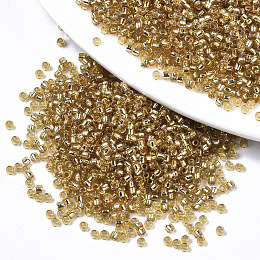 Honeyhandy Glass Seed Beads, Fit for Machine Eembroidery, Silver Lined, Round, Goldenrod, 11/0, 2x1.5mm, Hole: 1mm