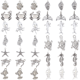 SUNNYCLUE Tibetan Style Alloy Pendants, with CCB Plastic Pendants, Mixed Shapes, Antique Silver, 5pcs/style, 13styles/bag