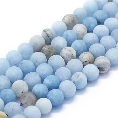 ARRICRAFT Natural Aquamarine Beads Strands, Frosted, Round, 10mm, Hole: 1mm, about 39~40pcs/Strand, 15.35 inches(39cm)