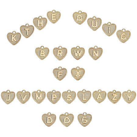 SUNNYCLUE Alloy Pendants, Cadmium Free & Nickel Free & Lead Free, Heart with Alphabet, Real 18K Gold Plated, Letter A~Z, 16x15x2mm, Hole: 2mm, 26pcs/box