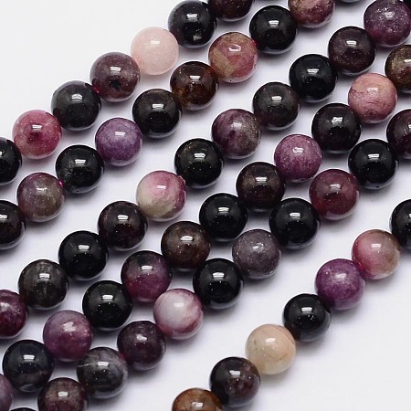 ARRICRAFT Natural Tourmaline Round Bead Strands, 8mm, Hole: 1mm, about 48pcs/strand, 15.5 inches