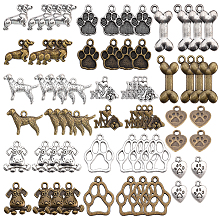 SUNNYCLUE Tibetan Style Alloy Pendants, Dog, Mixed Color, 7.4x7.2x1.7cm; 64pcs/box