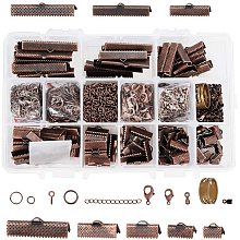 PandaHall Elite About 687 Pcs Iron Jewelry Findings Kits with Ribbon Clamp End, Jump Ring, Cord End, Lobster Claw Clasps, Screw Eye Pins, Extender Chain, Drop Ends for Jewelry Making Red Copper