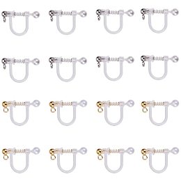 Unicraftale Plastic Clip-on Earring Findings, with Loop, Shell Pearl and 316 Surgical Stainless Steel Findings, Golden & Stainless Steel Color, 17.5x11.5x3mm, Hole: 1.1mm, 12pcs/box