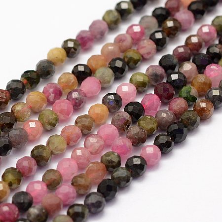 ARRICRAFT Natural Tourmaline Beads Strands, Faceted, Round, 4mm, Hole: 1mm, about 86~100pcs/strand, 15.1~15.5 inches(38.5~39.5cm)